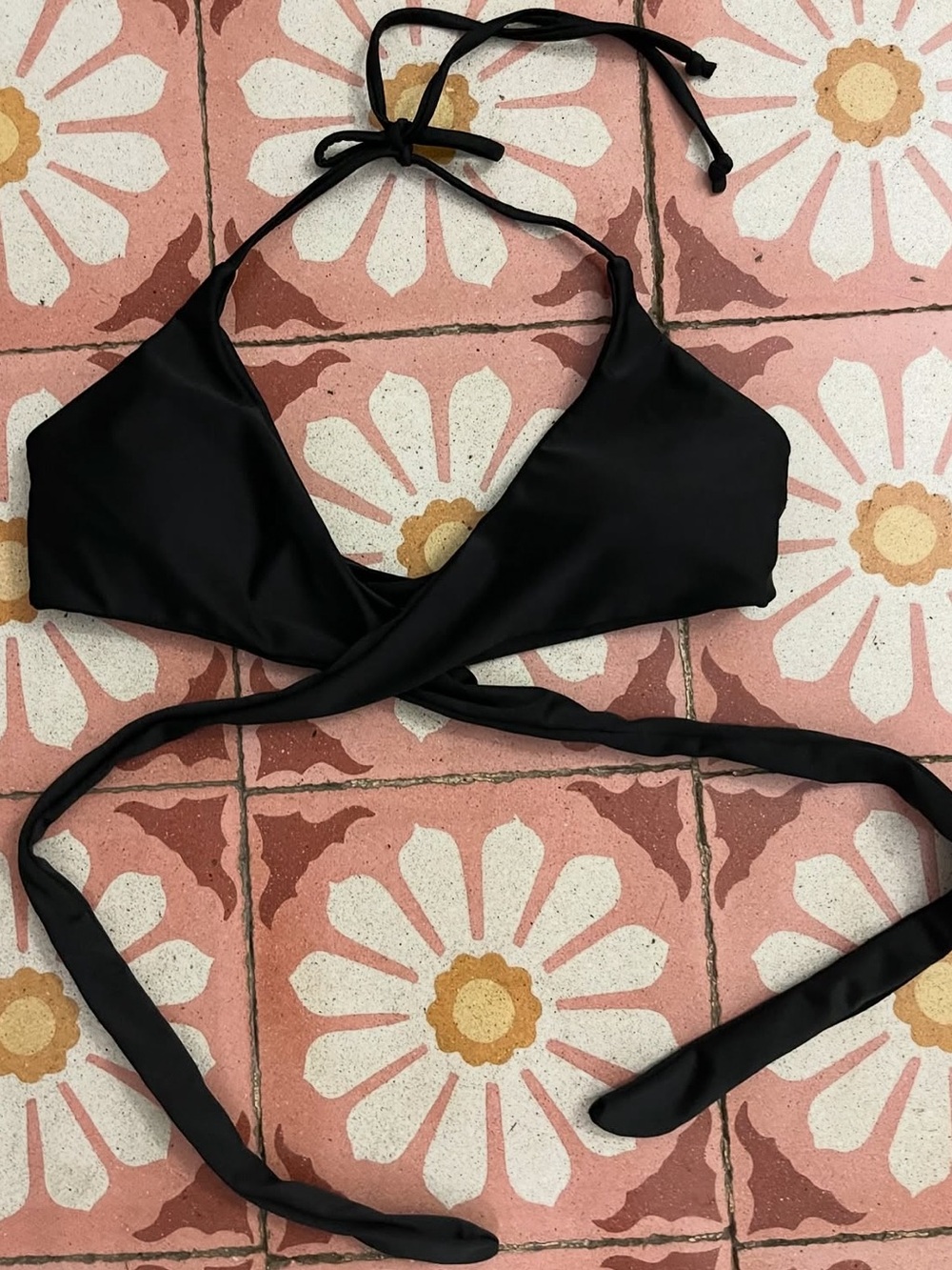 Zaful Black Wrap-Front Halter Bikini Top - Women Swim